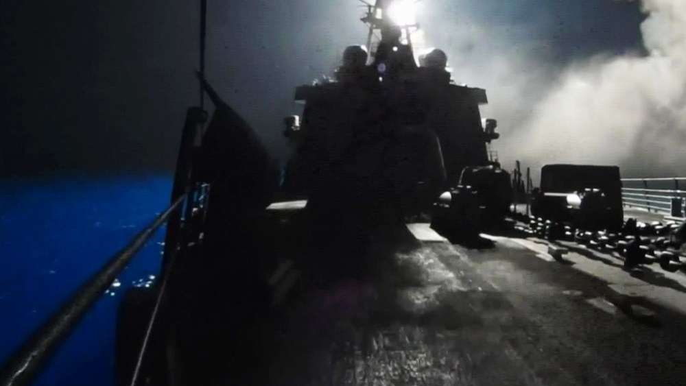 In this image made from video released by the U.S. Navy on Tuesday, Sept. 23, 2014, missiles bound for Syrian Islamic State group targets are launched off of a U.S. Navy ship.