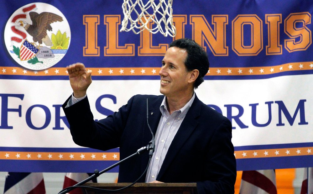 Republican presidential candidate, former Pennsylvania Sen. Rick Santorum speaks at a campaign rally at Herrin High School Saturday, March 17, 2012 in Herrin, Ill.