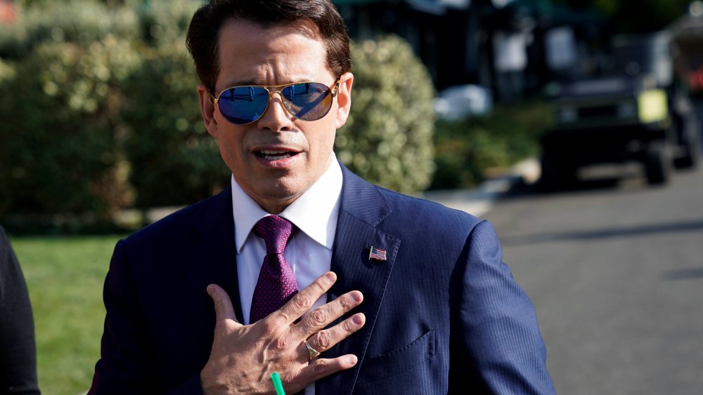 Image: White House Communications Director Anthony Scaramucci speaks after an on air interview at the White House in Washington