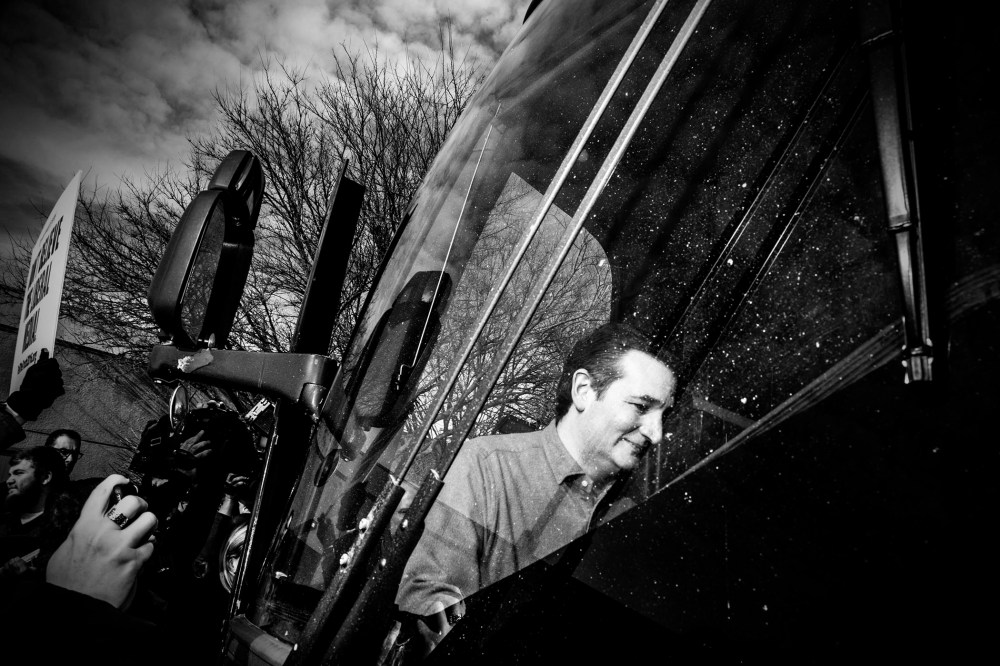 Senator Ted Cruz leaves his rally in Ames, Ia., Jan. 30, 2016. (Photo by Mark Peterson/Redux for MSNBC)