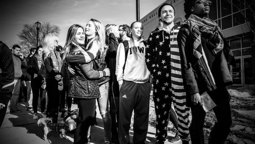 Supports wait to attend a Hillary Clinton rally in Des Moines, Iowa, Jan. 29, 2016. (Photo by Mark Peterson/Redux for MSNBC)