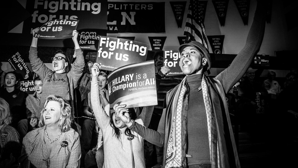 Supporters of Hillary Clinton at rally in Des Moines, Ia., Jan.  31, 2016. (Photo by Mark Peterson/Redux for MSNBC)