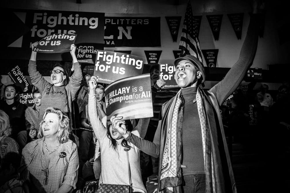 Supporters of Hillary Clinton at rally in Des Moines, Ia., Jan.  31, 2016. (Photo by Mark Peterson/Redux for MSNBC)