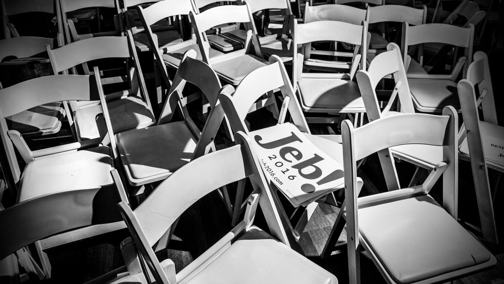 A sign supporting Republican presidential candidate Jeb Bush is left behind at a rally in Rock Hill, S.C., on Feb. 18, 2016. (Photo by Mark Peterson/Redux for MSNBC)