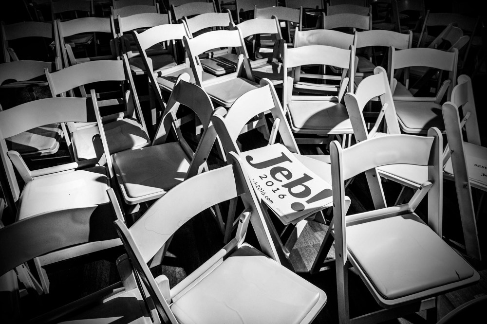 A sign supporting Republican presidential candidate Jeb Bush is left behind at a rally in Rock Hill, S.C., on Feb. 18, 2016. (Photo by Mark Peterson/Redux for MSNBC)