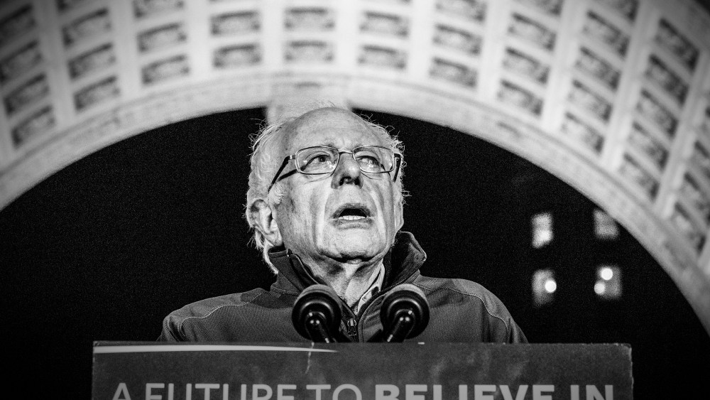 Senator Bernie Sanders speaks at a rally in Washington Square Park, New York, April 13, 2016. (Photo by Mark Peterson/Redux for MSNBC)