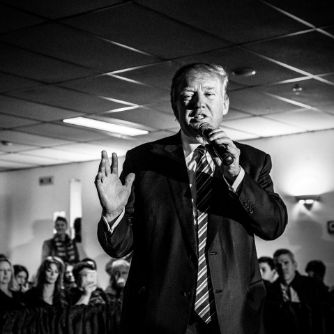 Republican presidential candidate Donald Trump campaigns in N.H. on Feb. 8, 2016 ahead of the primary. (Photo by Mark Peterson/Redux for MSNBC)