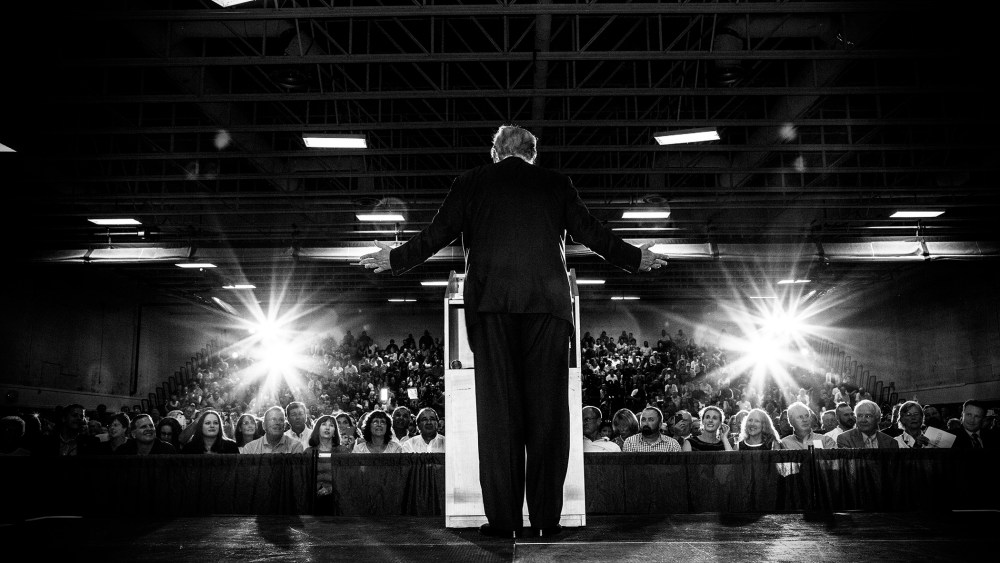 Republican presidential candidate Donald Trump speaks during a town hall event in Rochester, N.H., Sept. 17, 2015. (Photo by Mark Peterson/Redux for MSNBC)