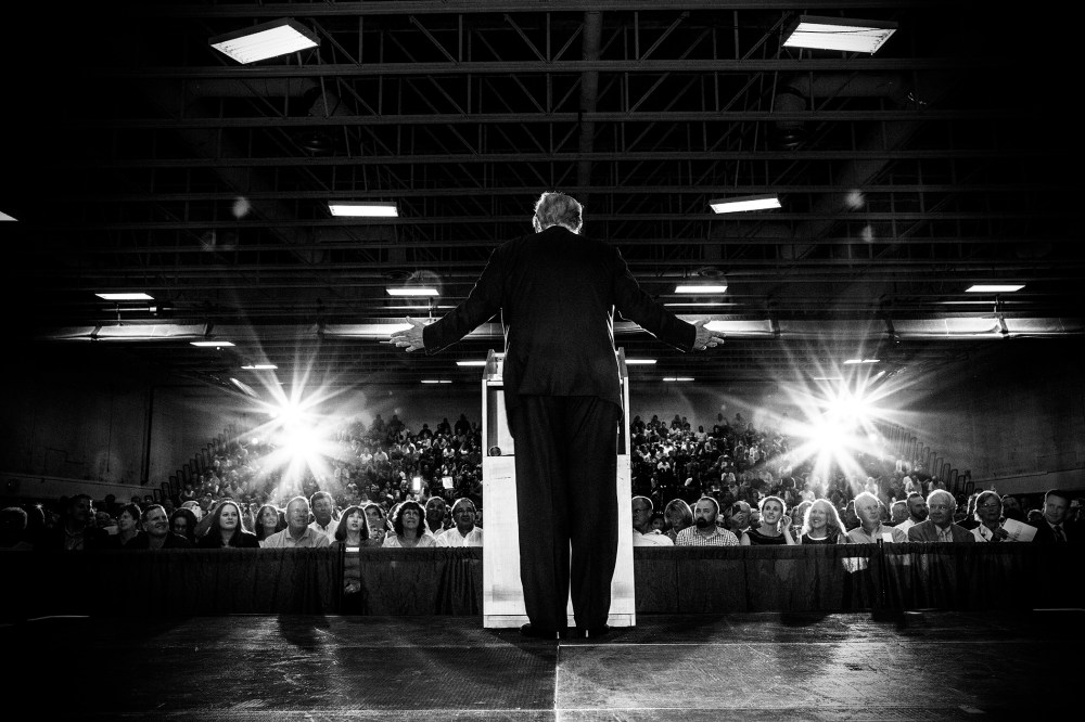 Republican presidential candidate Donald Trump speaks during a town hall event in Rochester, N.H., Sept. 17, 2015. (Photo by Mark Peterson/Redux for MSNBC)