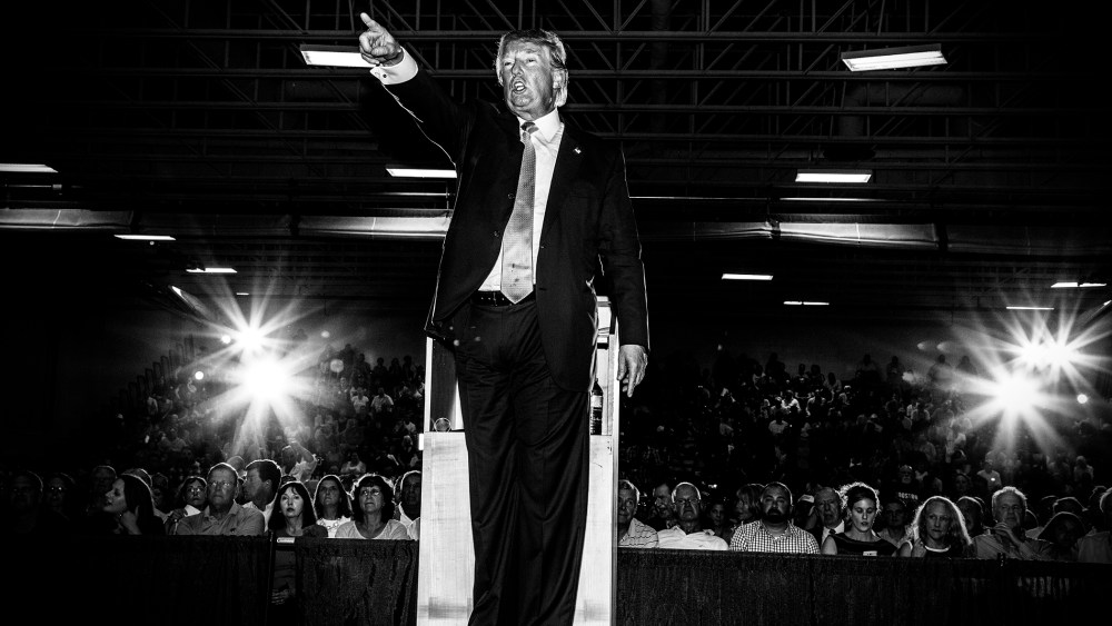 Republican presidential candidate Donald Trump gestures during a town hall event in Rochester, N.H., Sept. 17, 2015. (Photo by Mark Peterson/Redux for MSNBC)
