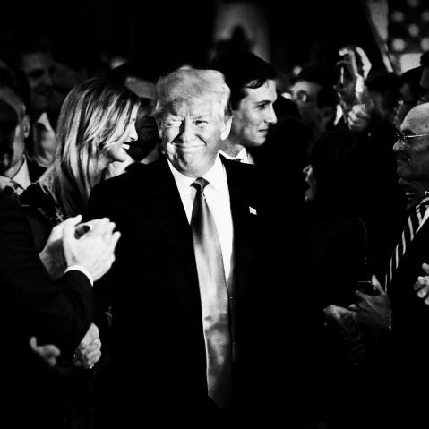 Donald Trump greets supporters after giving a victory speech, following his win in Indiana's primary, May 3, 2016. (Photo by Mark Peterson/Redux for MSNBC)