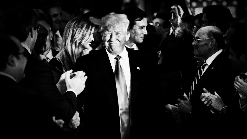 Donald Trump greets supporters after giving a victory speech, following his win in Indiana's primary, May 3, 2016. (Photo by Mark Peterson/Redux for MSNBC)