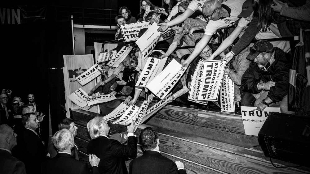 Republican presidential candidate Donald Trump greets supporters during a rally in Radford, Va., on Feb. 29, 2016. (Photo by Mark Peterson/Redux for MSNBC)