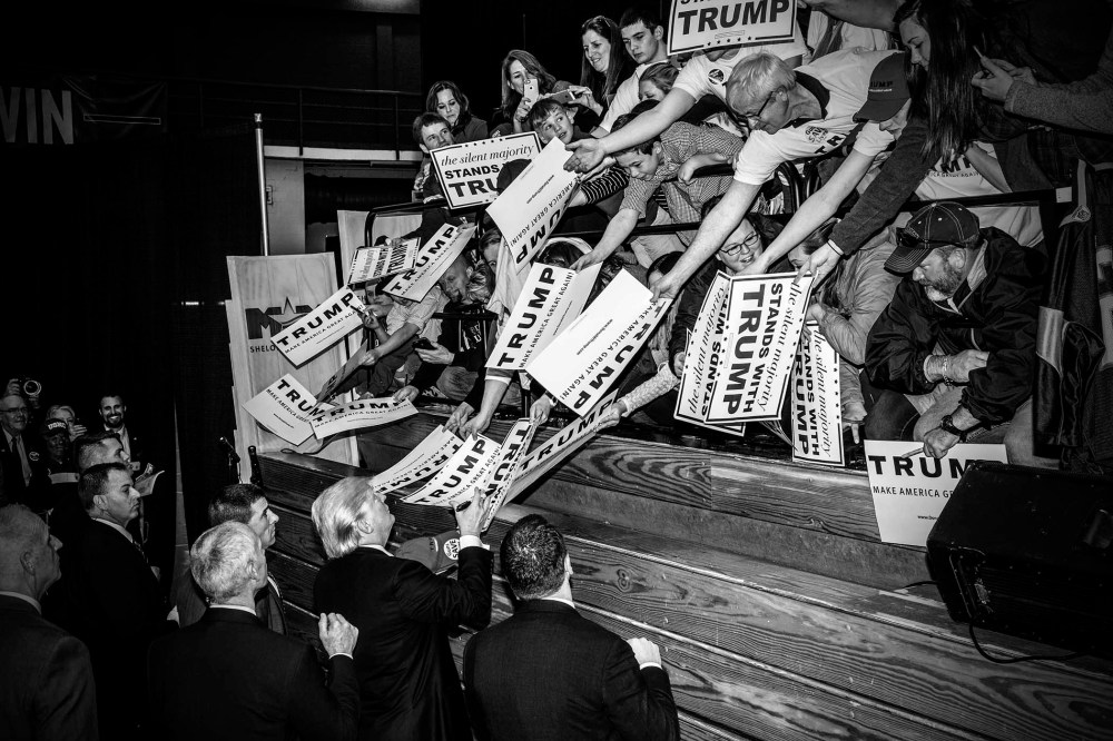 Republican presidential candidate Donald Trump greets supporters during a rally in Radford, Va., on Feb. 29, 2016. (Photo by Mark Peterson/Redux for MSNBC)