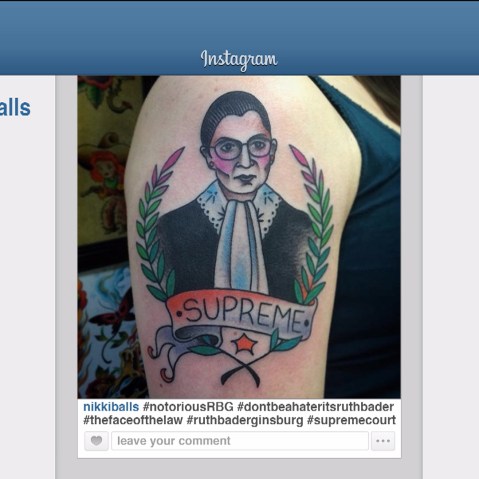 Twenty-three year-old Rachel Fink shows off her Ruth Bader Ginsburg tattoo in an Instagram post. (Courtesy of @nikkiballs)