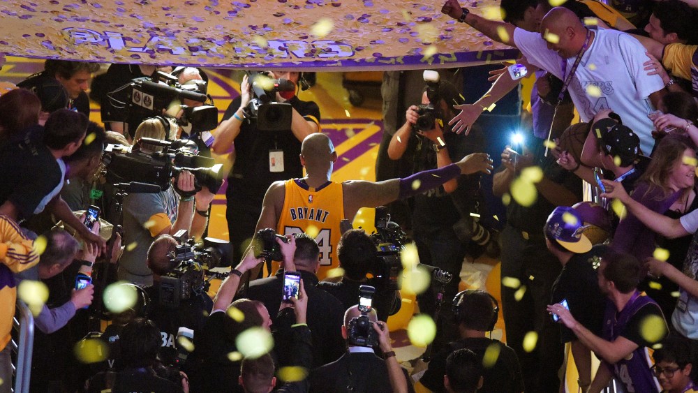 Los Angeles Lakers forward Kobe Bryant walks off the court after finishing his last NBA basketball game before retirement, against the Utah Jazz on April 13, 2016, in Los Angeles. (Photo by Mark J. Terrill/AP)