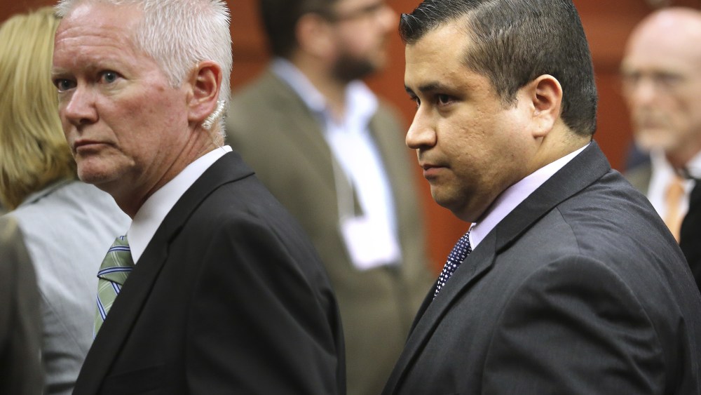 George Zimmerman, right, leaves court after Zimmerman's not guilty verdict was read in Seminole Circuit Court in Sanford, Fla. on Saturday, July 13, 2013. Jurors found Zimmerman not guilty of second-degree murder in the fatal shooting of 17-year-old...
