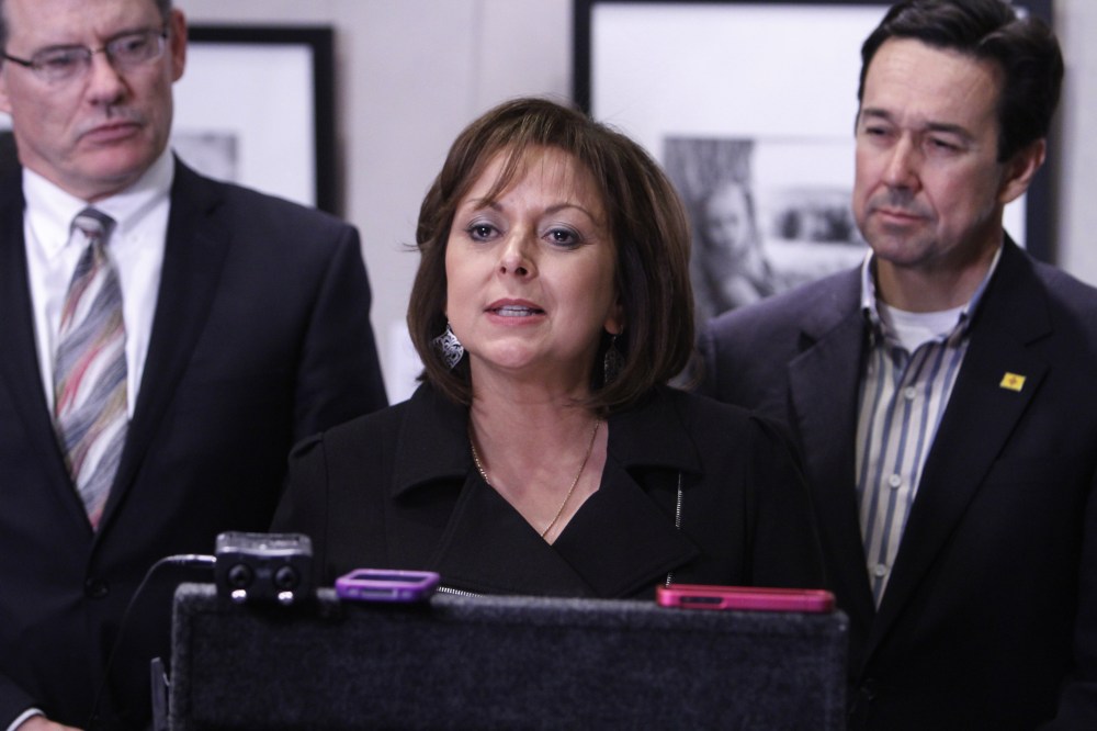 Governor Susana Martinez holds a press conference at her office to address the end of the 2013 Legislative Session on Saturday, March 16, 2013.