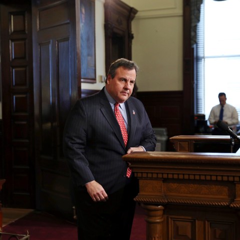 New Jersey Gov. and presidential candidate Chris Christie addresses members of the media at The Statehouse, Jan. 11, 2016, in Trenton, N.J. (Photo by Mel Evans/AP)
