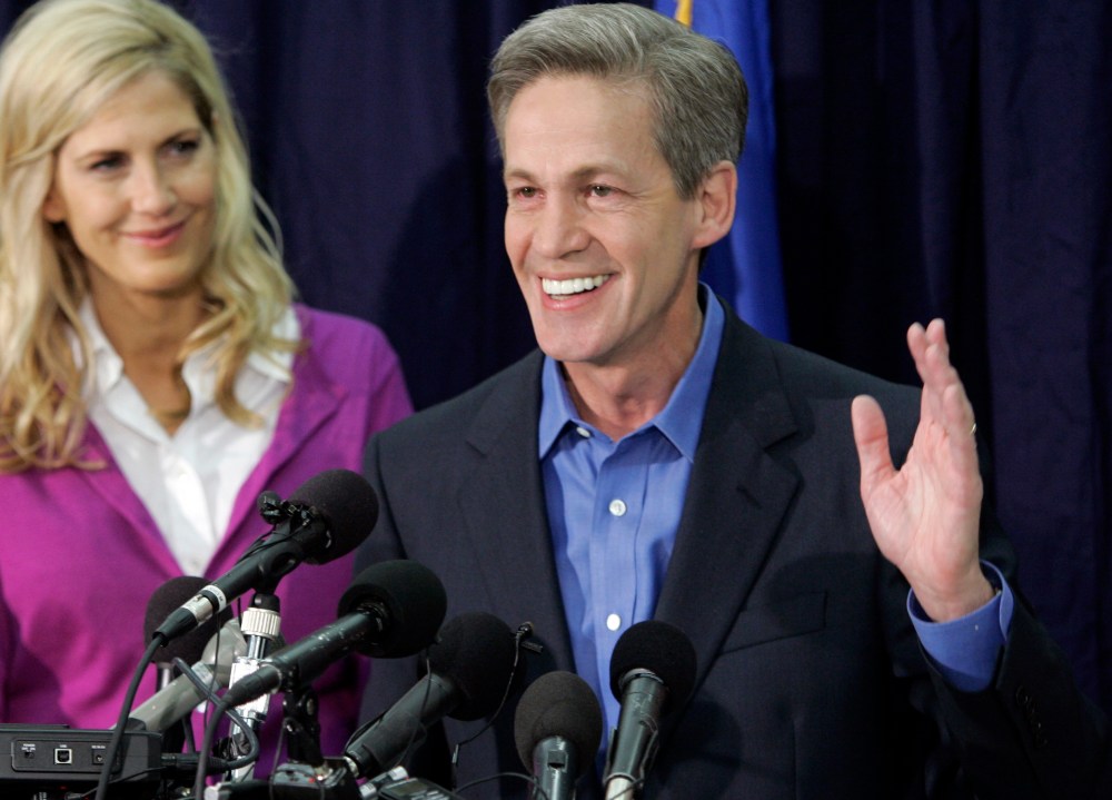File photo: In this Wednesday, Nov. 5, 2008, picture, Sen. Norm Coleman, R-Minn., claims victory in his reelection bid after the unofficial vote tally showed Coleman and Democrat Al Franken in one of Minnesota's tightest Senate elections. After a six...