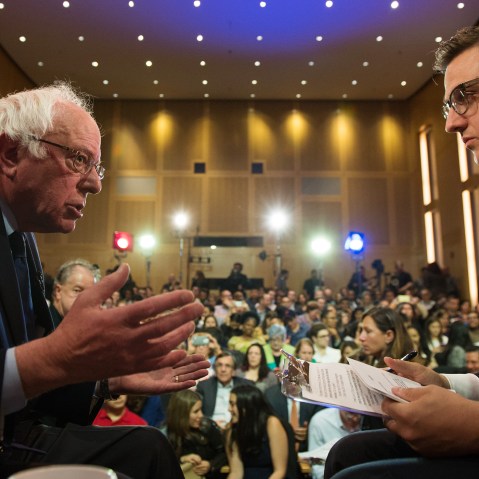 Democratic presidential candidate Bernie Sanders speaks during a town hall with MSNBC's Chris Hayes, April 25, 2016, in Philadelphia. (Photo by Nathan Congleton for MSNBC)