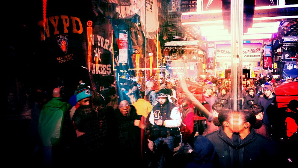 A women is seen entering a store around Time Square, New York City.
