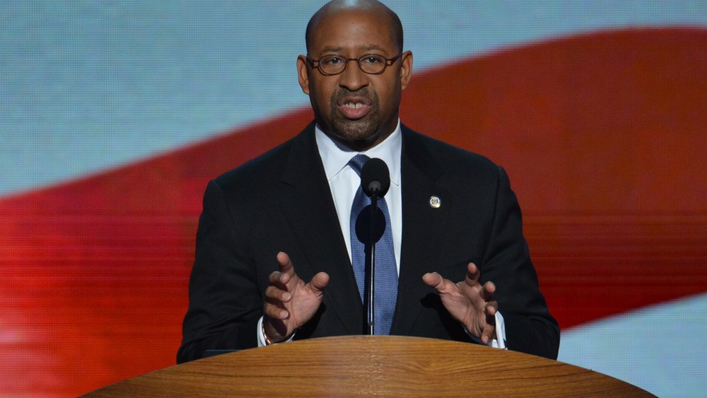 Philadelphia Mayor  Michael Nutter speaks at the Time Warner Cable Arena in Charlotte, North Carolina, on September 6, 2012 on the final day of the Democratic National Convention (DNC). US President Barack Obama is expected to accept the nomination...