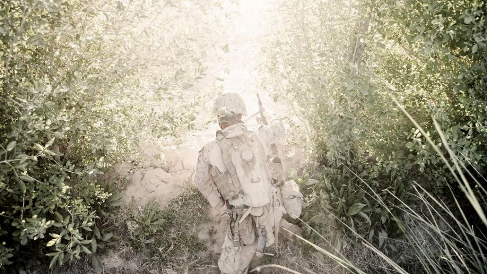 US Marines on patrol in Marja, Helmand Province on March 23, 2010.