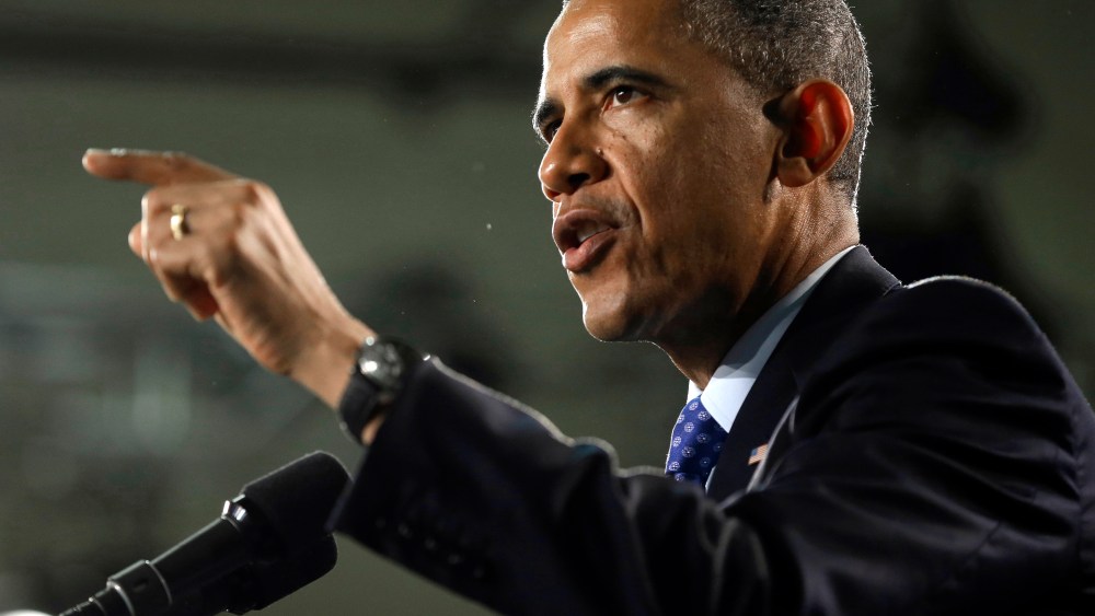 President Barack Obama at Manor New Technology High School, Thursday, May 9, 2013 in Manor, Texas. (AP Photo/Pablo Martinez Monsivais)
