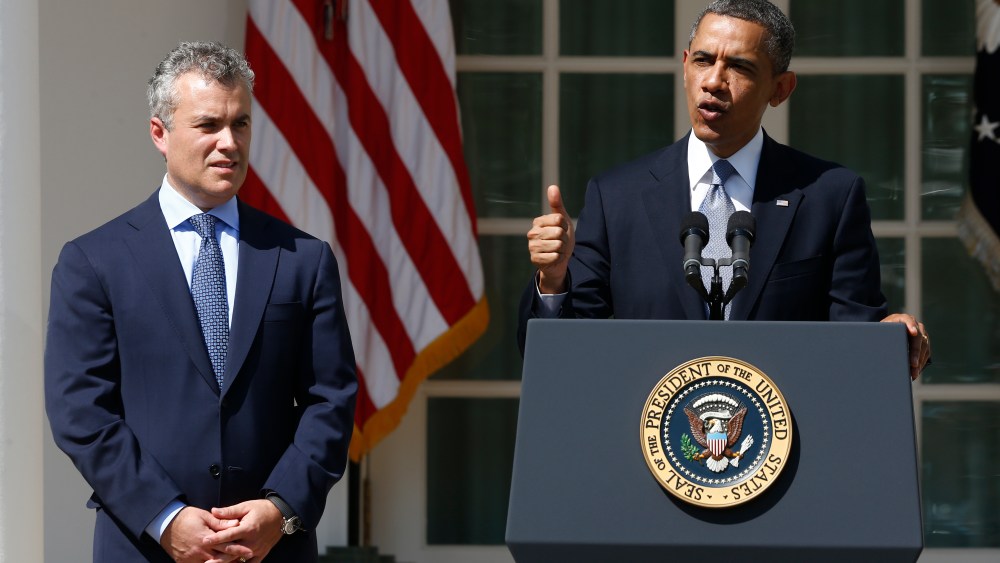 President Obama speaking about his proposed 2014 budget alongside acting budget director Jeff Zients in the Rose Garden at the White House on April 10, 2013. (Photo by Charles Dharapak/AP)