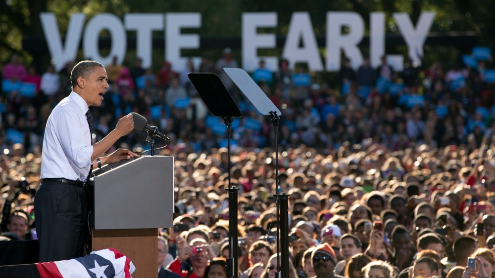 President Barack Obama speaks at a campaign event at The Ohio State University Oval, Tuesday, Oct. 9, 2012, in Columbus, Ohio. (AP Photo)