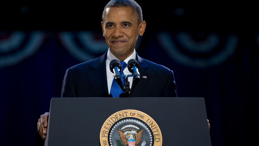 President Barack Obama, accompanied by first last Michelle Obama and daughters Malia and Sasha arrive at the election night party at McCormick Place, Wednesday, Nov. 7, 2012, in Chicago, to proclaim victory in the presidential election. (AP Photo...