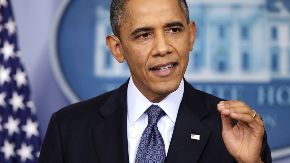 President Barack Obama speaks during a press conference in the Brady Press Briefing Room of the White House on October 8, 2013 in Washington, DC.