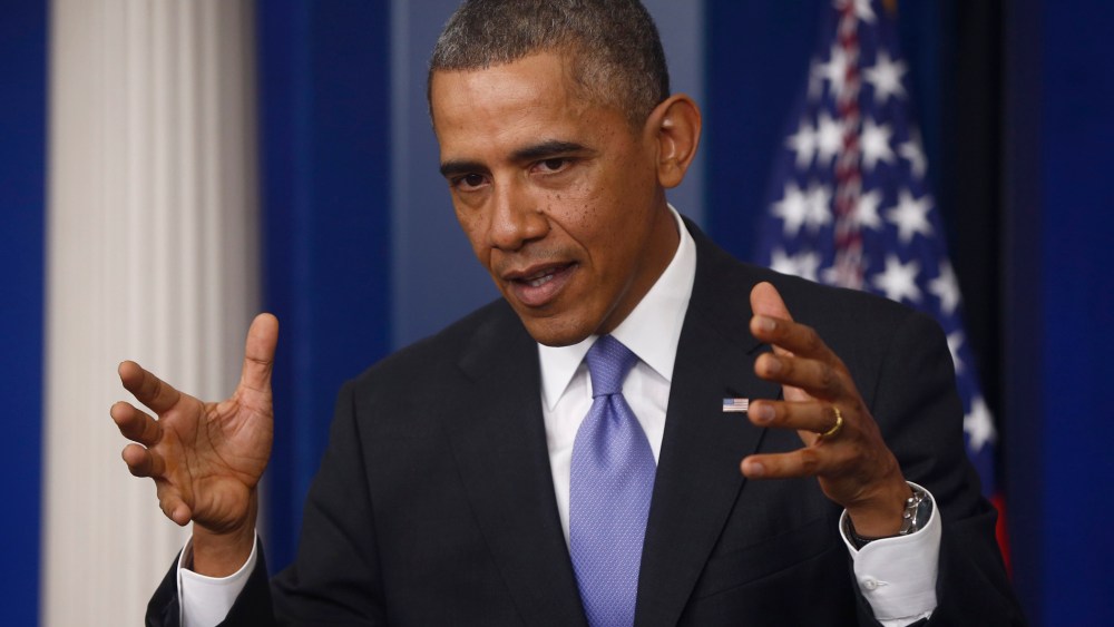 President Barack Obama speaks about his signature health care law,  in the Brady Press Briefing Room of the White House in Washington, D.C., November 14, 2013.