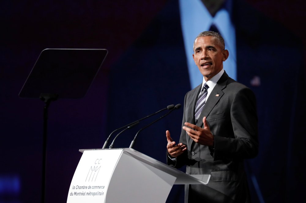 Image: Former U.S. President Barack Obama delivers his keynote speech to the Montreal Chamber of Commerce in Montreal