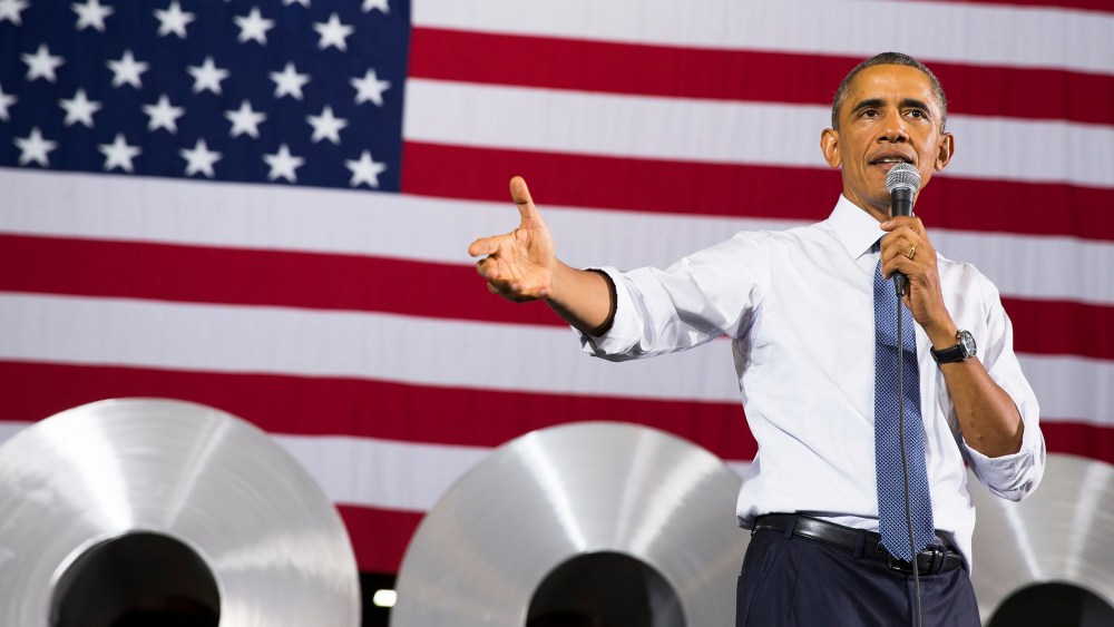 President Barack Obama speaks at Millennium Steel Service in Princeton, Ind., Oct. 3, 2014, to discuss the economy as part of Manufacturing Day.