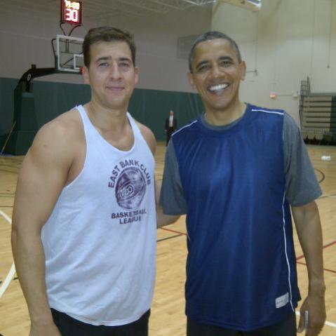 President Obama (right) with former Illinois state treasurer Alexi Giannoulias, who he played basketball with on Election Day. (Courtesy Alexi Giannoulias)