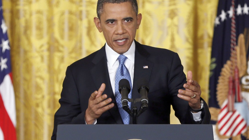 President Barack Obama speaks about the debt limit in the East Room of the White House in Washington, Monday, Jan. 14, 2013. (Photo by Carolyn Kaster/AP Photo)