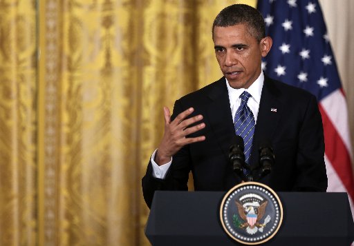 WASHINGTON, DC - MAY 07:  U.S. President Barack Obama speaks during a news conference with South Korean President Park Geun-hye at the East Room of the White House May 7, 2013 in Washington, DC.  (Photo by Alex Wong/Getty Images)