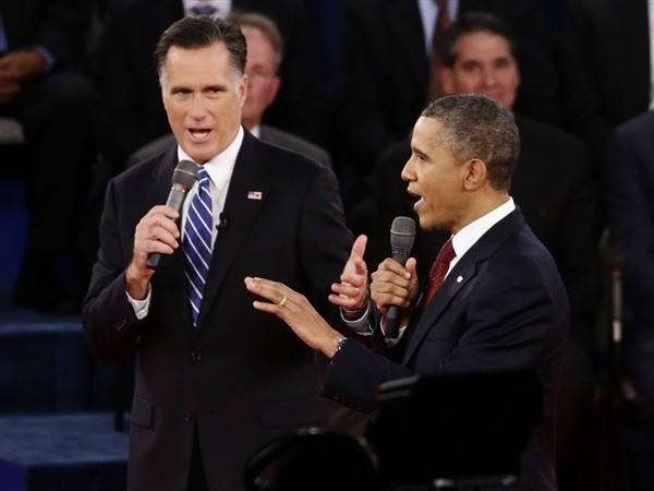 President Barack Obama and Republican presidential candidate and former Massachusetts Gov. Mitt Romney participate in the second presidential debate at Hofstra University in Hempstead, N.Y. (Photo: Charles Dharapak / AP)