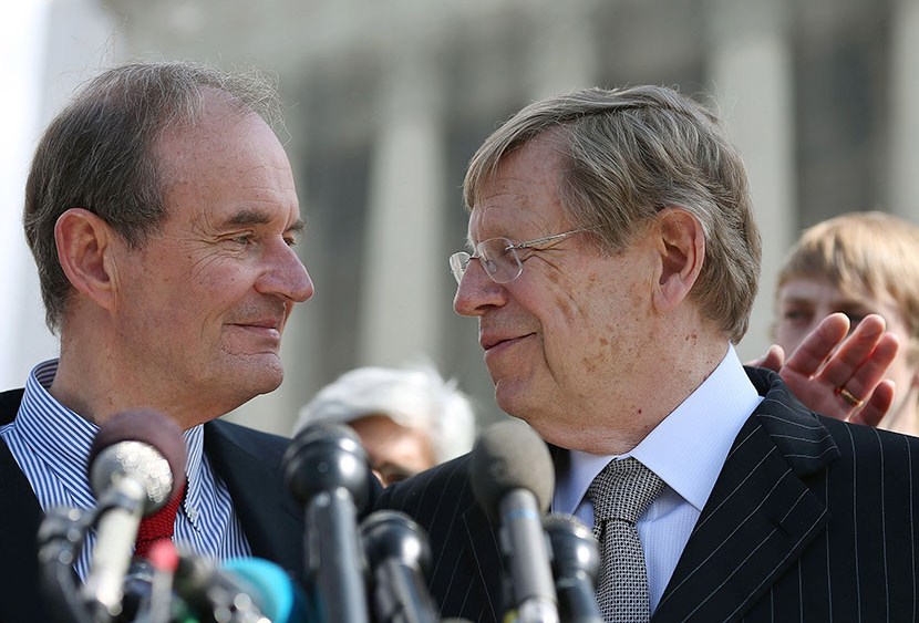 Plaintiff attorneys David Boies (L) and Ted Olson talk to the media after oral arguments at the U.S. Supreme Court, on March 26, 2013 in Washington, DC. Today the high court heard arguments in California's Proposition 8, the controversial ballot...