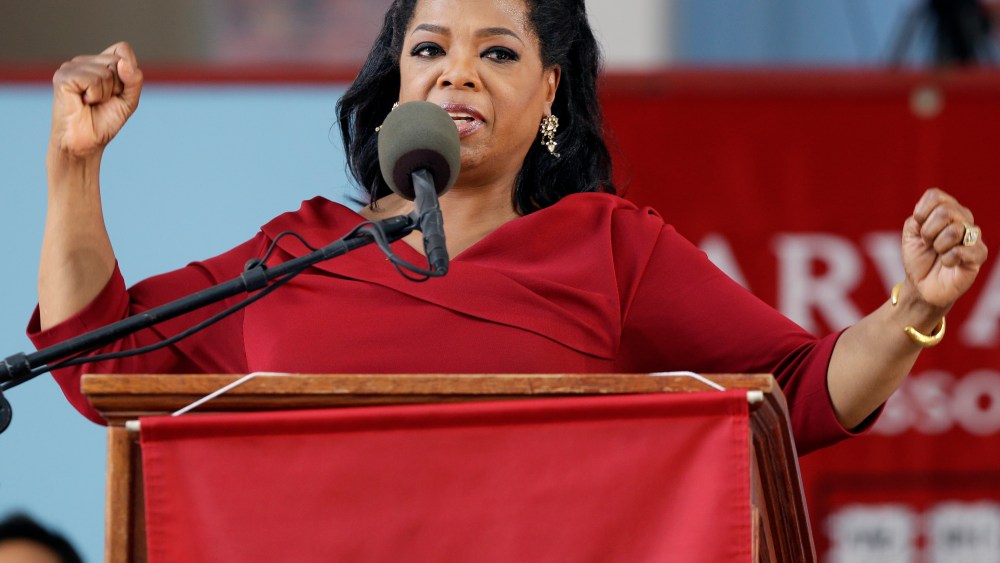 Oprah Winfrey receives honorary degree from Harvard University during commencement ceremonies in Cambridge, Mass., Thursday, May 30, 2013. (AP Photo/Elise Amendola)