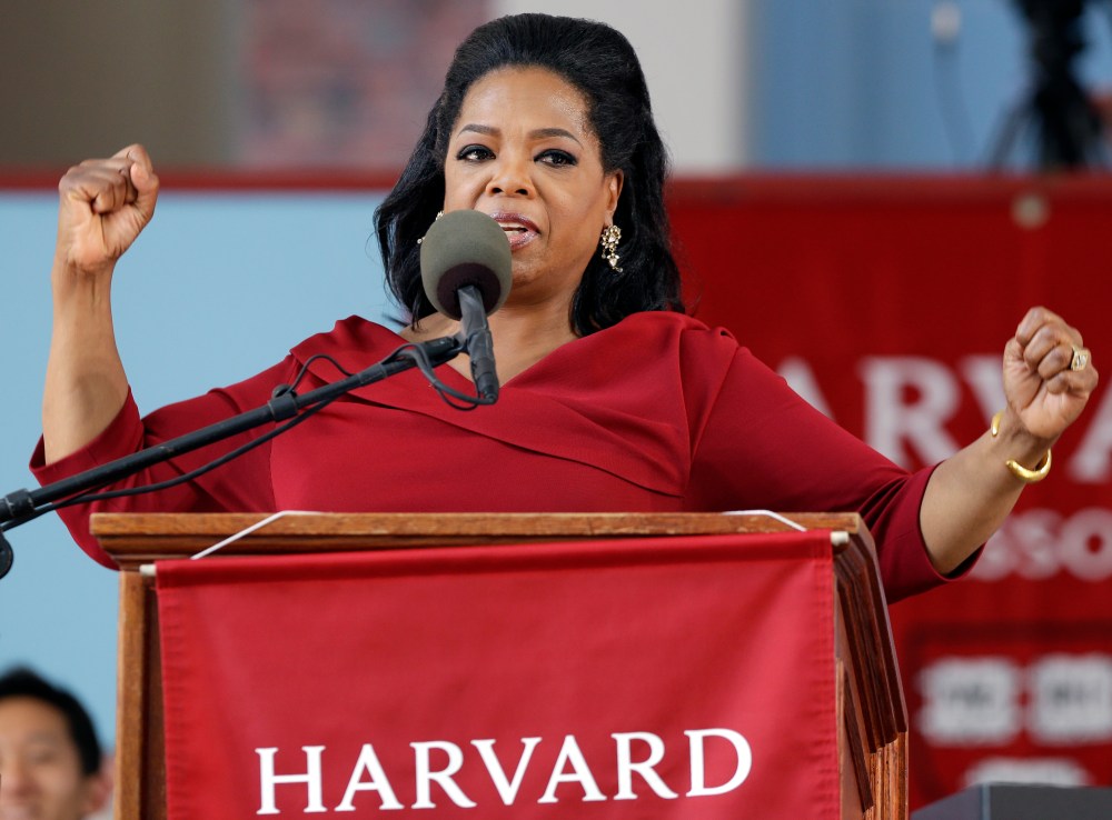 Oprah Winfrey receives honorary degree from Harvard University during commencement ceremonies in Cambridge, Mass., Thursday, May 30, 2013. (AP Photo/Elise Amendola)