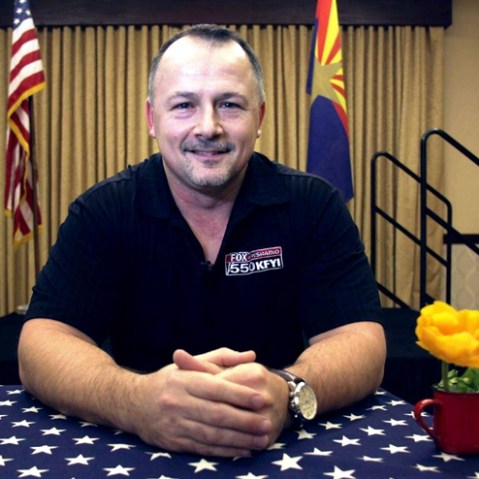 Mike Broomhead, of Glendale, Arizona, is interviewed at the Embassy Suites, Monday for Bring it to the Table during the Republican National Convention in Tampa, Florida, on August 27, 2012.