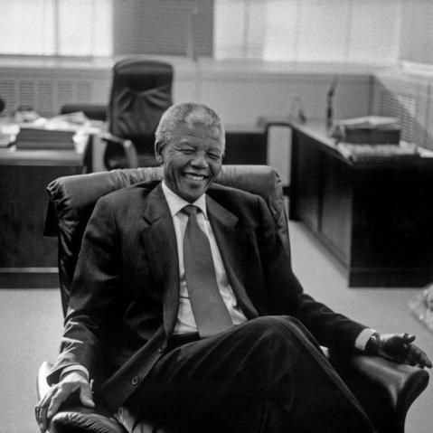 Nelson Mandela, leader of the African National Congress Party, in his office, 1993.