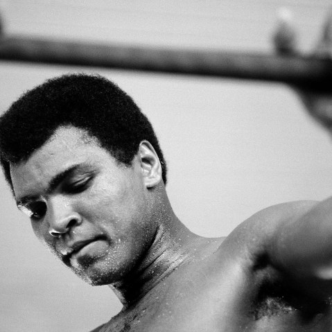 Muhammad Ali pauses during training in Kinshasa, Zaire.