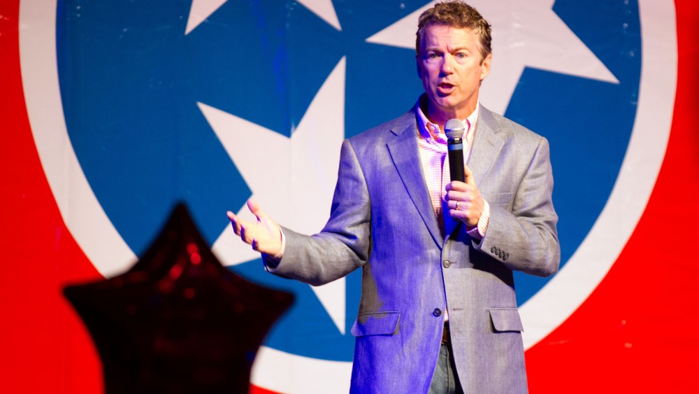 Republican U.S. Sen. Rand Paul of Kentucky speaks at a fundraiser for state Sen. Jack Johnson in Franklin, Tenn., on Sunday, July 28, 2013. Paul defended his opposition to federal domestic surveillance programs, and said that his Republican critics'...