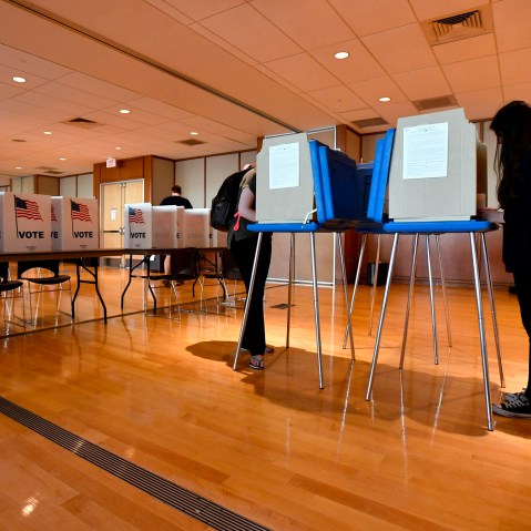 Students vote in the precinct located in the HUB-Robeson Center on the Penn State University campus in University Park, Pa. on April 26, 2016. (Photo by Nabil K. Mark/Centre Daily Times/AP)