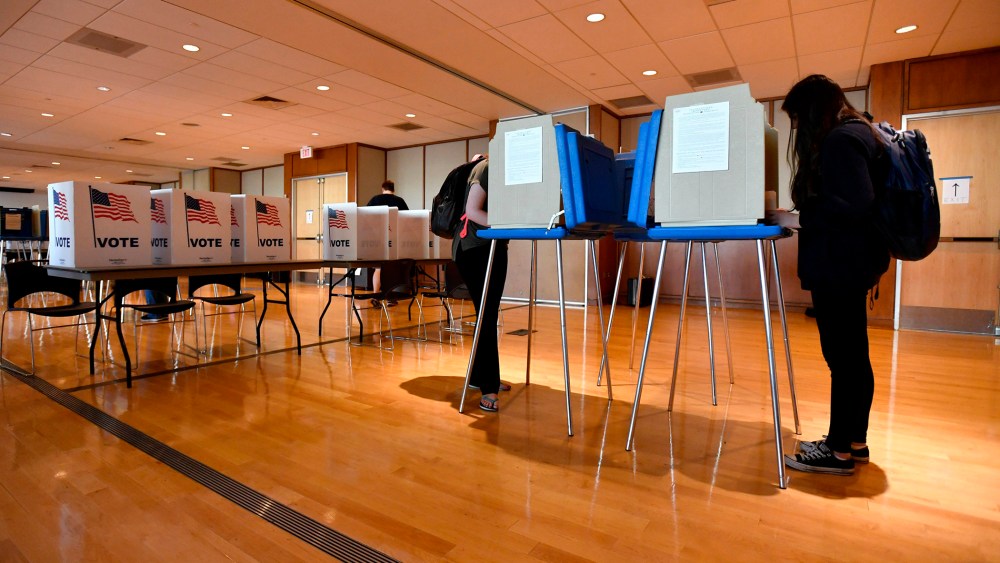 Students vote in the precinct located in the HUB-Robeson Center on the Penn State University campus in University Park, Pa. on April 26, 2016. (Photo by Nabil K. Mark/Centre Daily Times/AP)