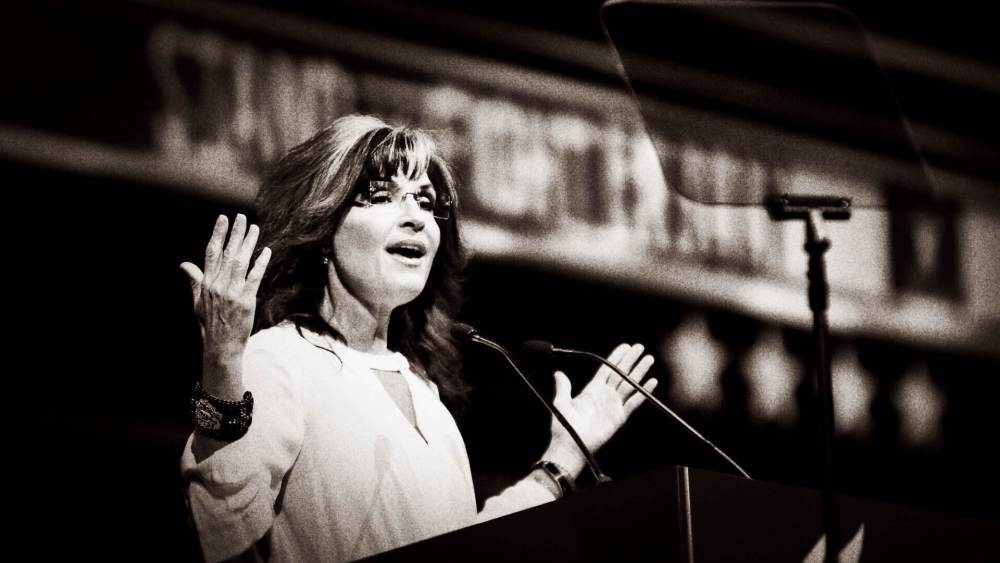 Sarah Palin speaks at the NRA Stand and Fight Rally at Lucas Oil Stadium in Indianapolis, Indiana, April 26, 2014.